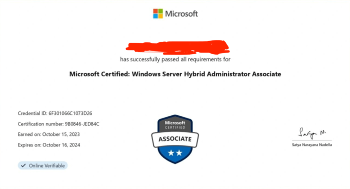 Microsoft Certified : Windows Server Hybrid Administrator Associate AZ800 et AZ801